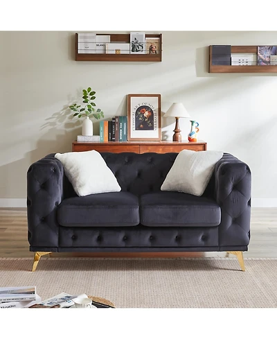 Streamdale Deluxe Velvet Chesterfield Sofa with Tufted Buttons, 2 Pillows