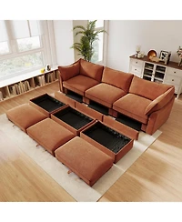 Streamdale Furniture 3-Seat Sofa w/ Ottomans & Storage - Chenille Orange