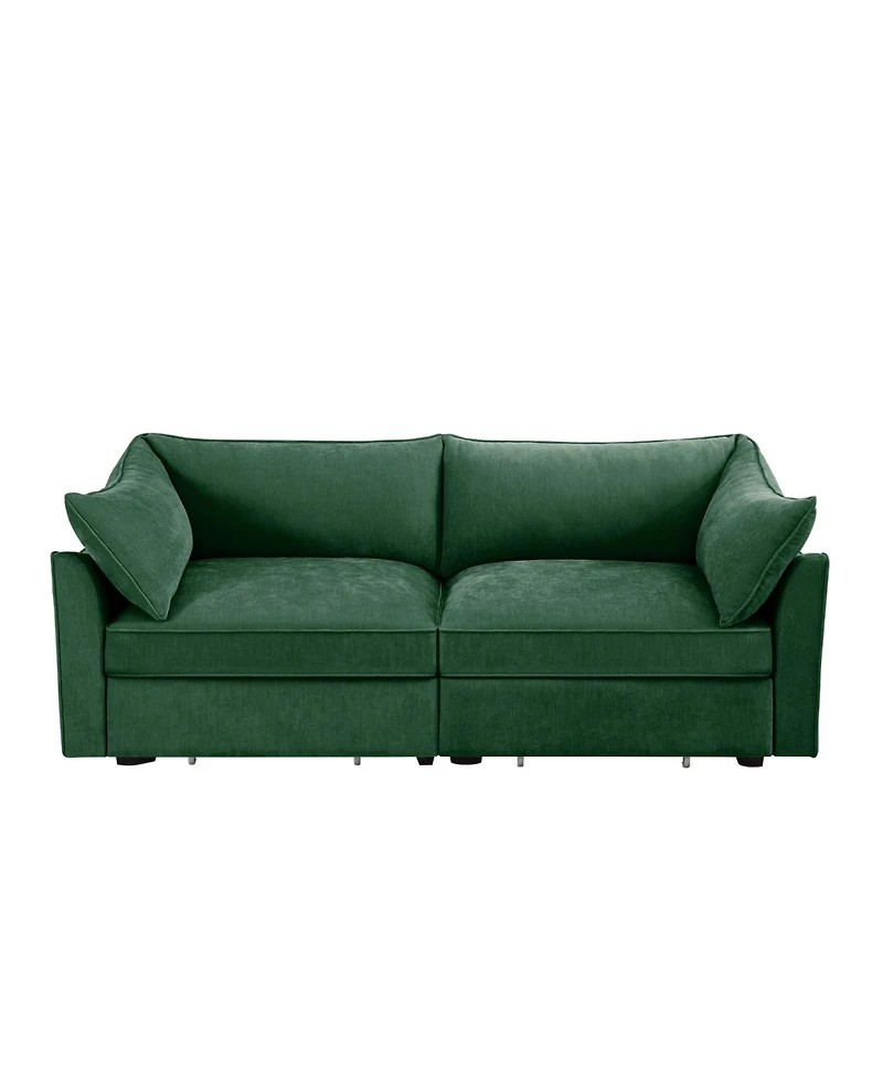 Streamdale Furniture Green Chenille 2-Seater Sofa with Pull-Out Storage