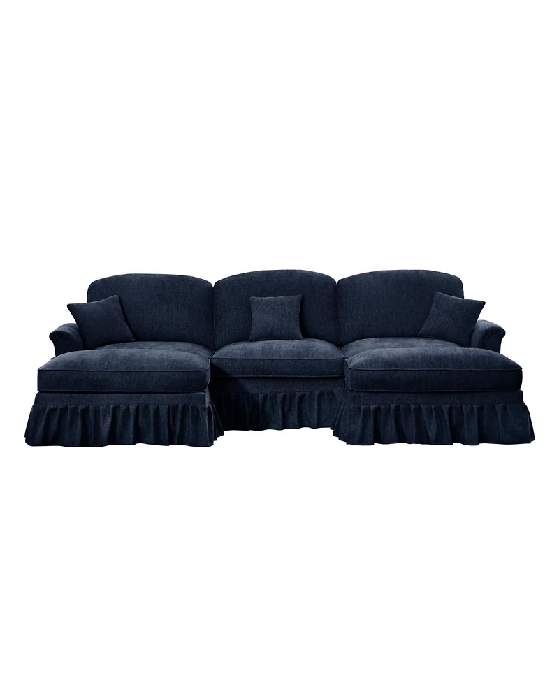 Streamdale Furniture Streamdale Comfy Modular U-Shape Chenille Sectional Sofa with Ottomans - Blue