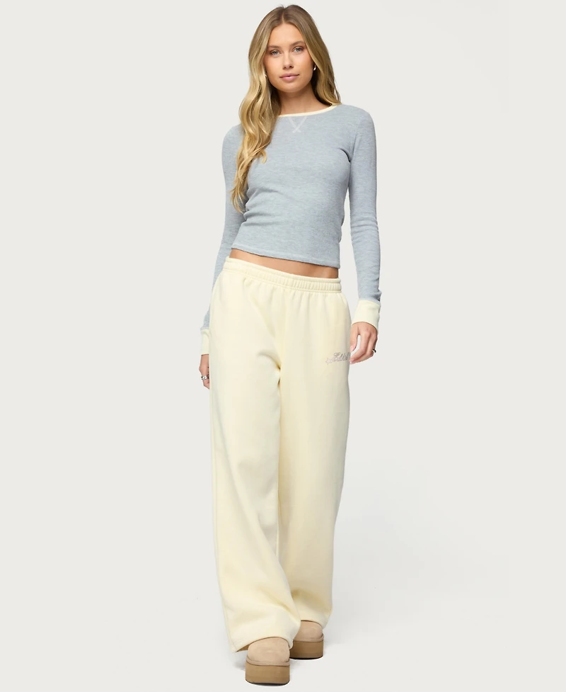 Edikted Women's Rora Contrast Long Sleeve Waffle Top