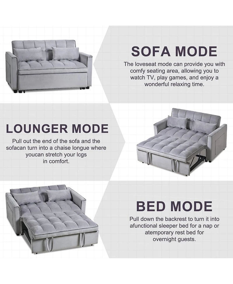 3-in-1 Pull-Out Sleeper Sofa Bed, Convertible Velvet Loveseat with Adjustable Backrest-Maison Boucle