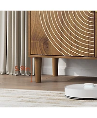 sumyeg Walnut Storage Cabinet with Line Groove Design