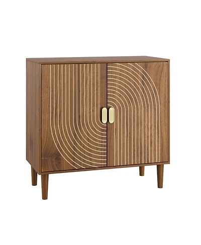 sumyeg Walnut Storage Cabinet with Line Groove Design