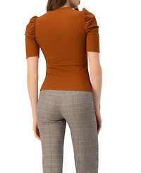 Ivonne Women's Puff Shoulder Ribbed-Knit T-shirt