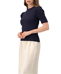 Ivonne Women's Puff Shoulder Ribbed-Knit T-shirt