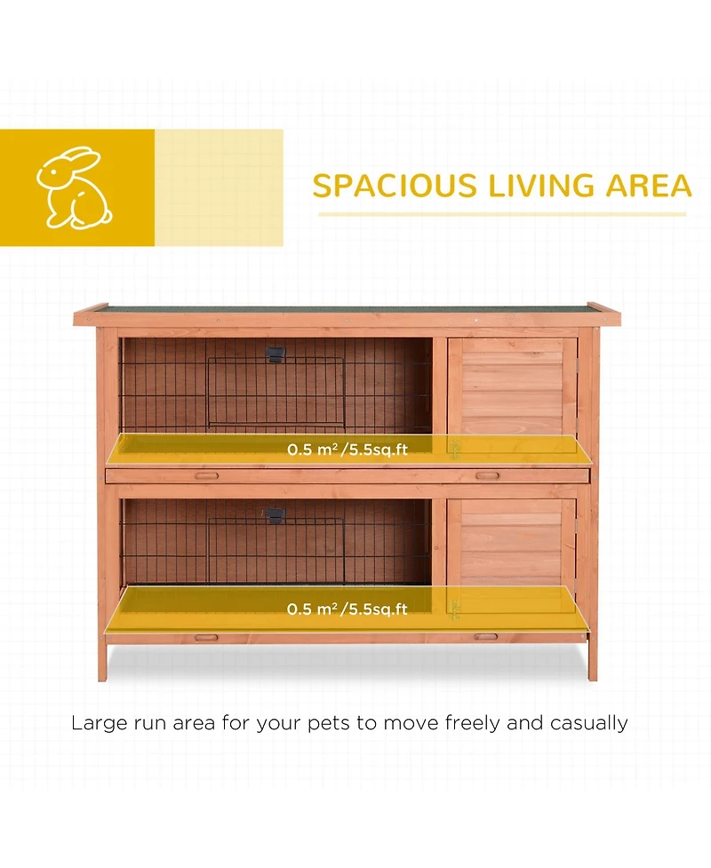 PawHut Wooden Bunny Cage w/ Dividers and Pull Out Trays for Outdoors,