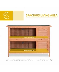 PawHut Wooden Bunny Cage w/ Dividers and Pull Out Trays for Outdoors,