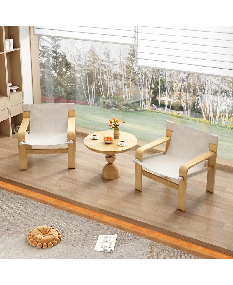 Streamdale Furniture Oak Accent Lounge Chair - Washable Linen White