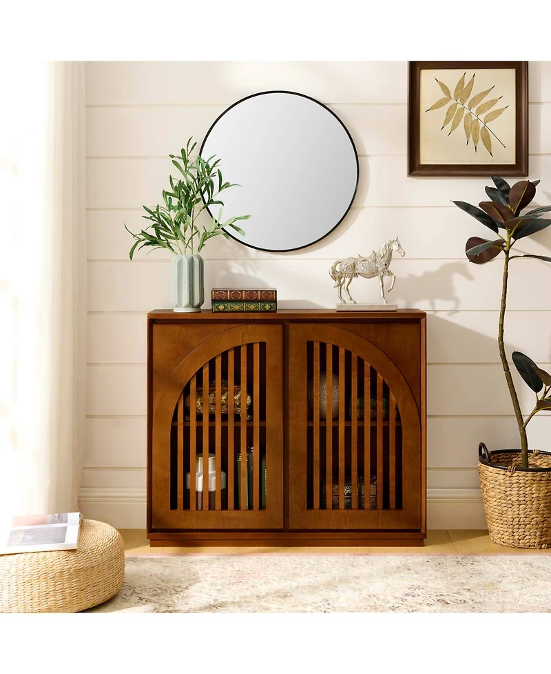 Streamdale Furniture Mid Century Fluted Sideboard Cabinet - Walnut