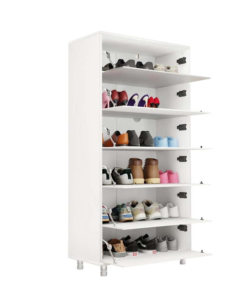 Clihome Mirror Shoe Cabinet With 6 Flip Drawers, Mirror Shoe Rack Organizer Store Ample Shoes, Mirror Shoe Storage With 4 Metal Legs,White
