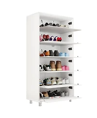 Clihome Mirror Shoe Cabinet With 6 Flip Drawers, Mirror Shoe Rack Organizer Store Ample Shoes, Mirror Shoe Storage With 4 Metal Legs,White
