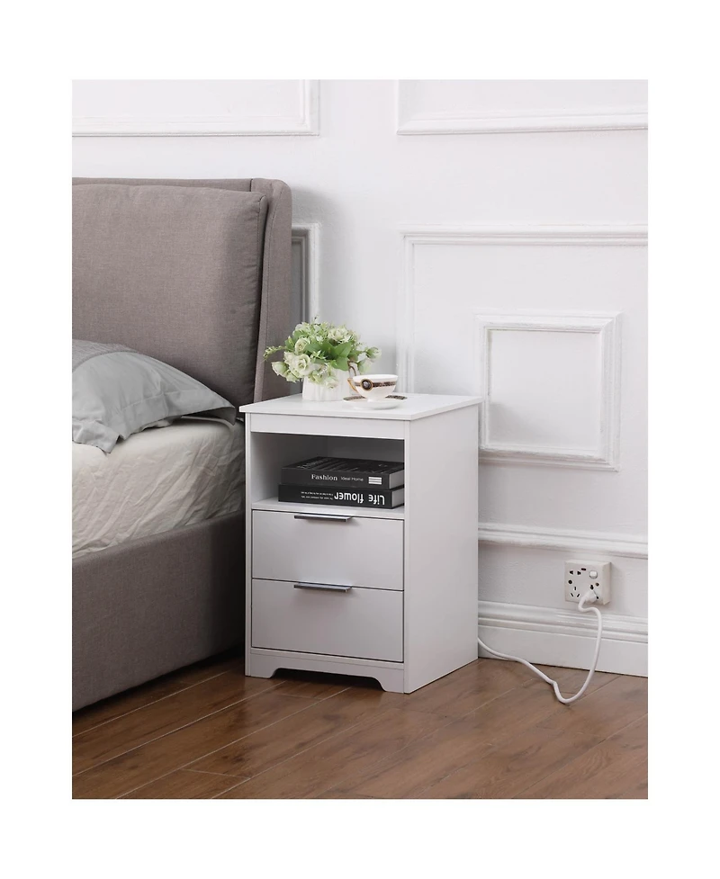 Streamdale Furniture Nightstand with Charging Station & 2 Drawers