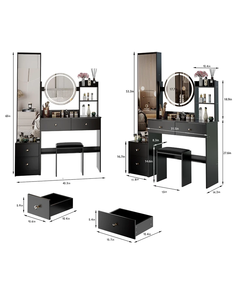 Streamdale Furniture Led Mirror Vanity Set