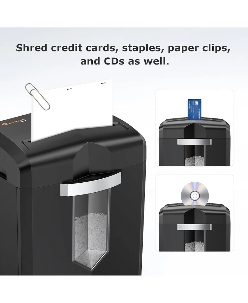 Bonsaii 12-Sheet Micro Cut Shredder, P-4, 60-min run, shreds paper/CDs/cards/mail, Jam-Proof, 4.2Gal Bin, Home/Office