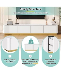 Streamdale Furniture Luxury Fluted Tv Stand - Faux Marble Top, 4 Drawers, Gold Base, White