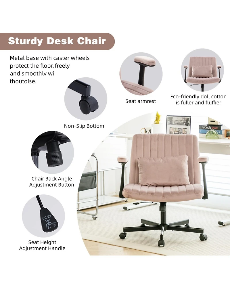 Streamdale Furniture Streamdale Pink Velvet Criss Cross Office Chair