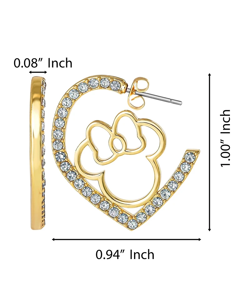 Disney Minnie Mouse Heart Earrings, Gold-Tone Outline with Crystal Pave