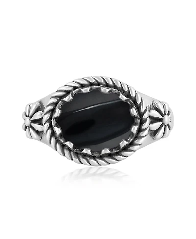 American West Jewelry Sterling Silver Black Onyx East West Ring