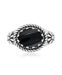 American West Jewelry Sterling Silver Black Onyx East West Ring