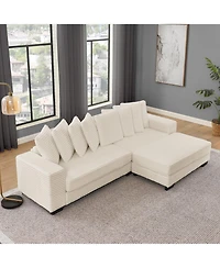 Streamdale Furniture Corduroy Tufted Sleeper Sectional Sofa, L-Shaped Modular Convertible