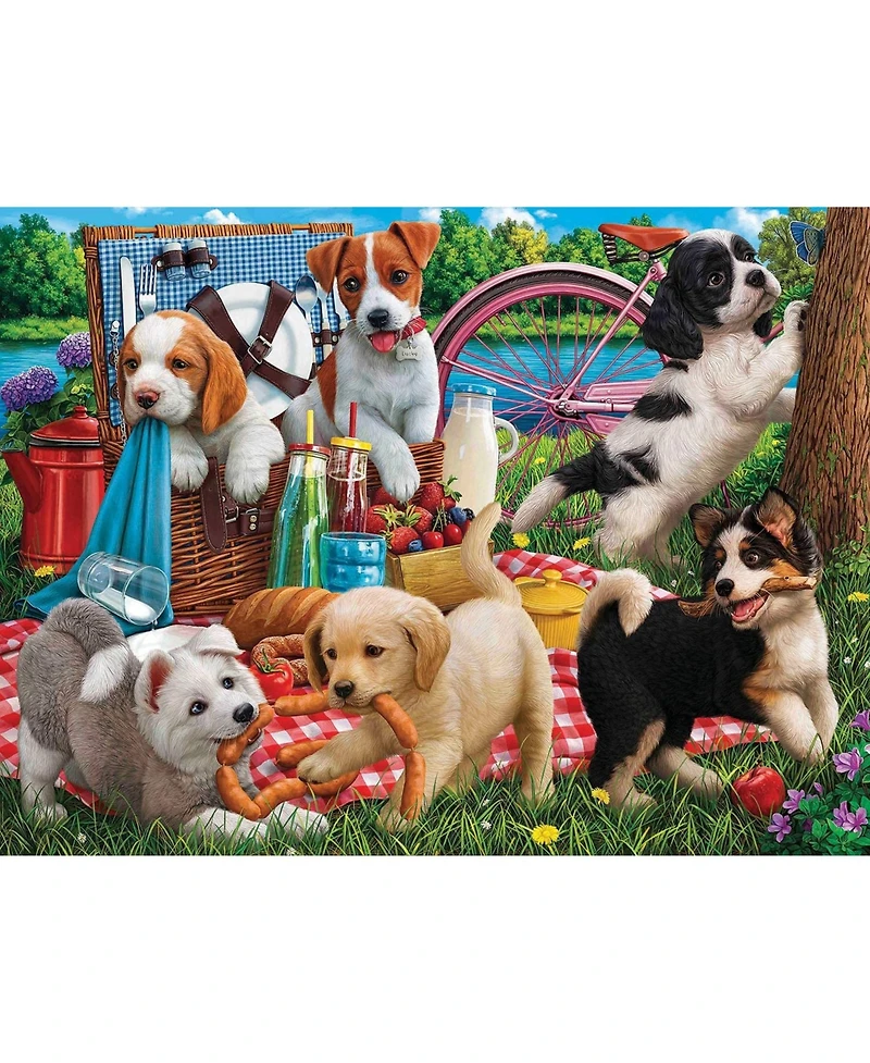SunsOut Puppies on a Picnic 500 piece Jigsaw Puzzle for Adults
