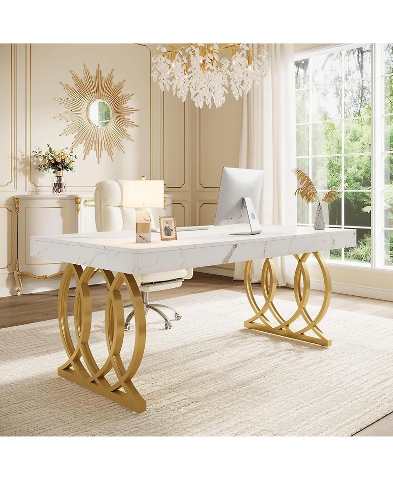 Tribesigns 63-Inch Executive Desk, Modern Office Computer Desk with Faux Marble Tabletop