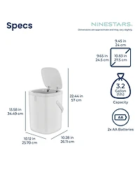 Ninestars 13 Gallons 3.2 Gal Automatic Kitchen Trash Can, 50 Liters Touchless Motion Sensor Trash Can White Plastic Set