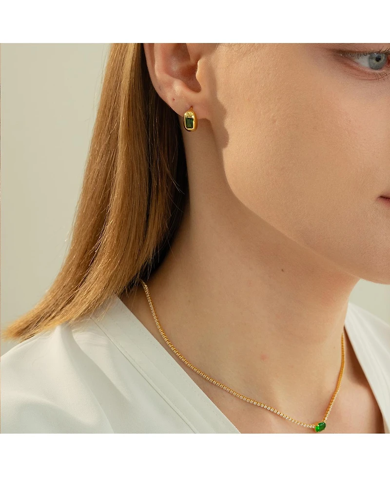 Bearfruit Jewelry 18k Gold Plated Sterling Silver Emerald Rectangle Necklace, Ring & Huggies Set Holiday Gift Idea