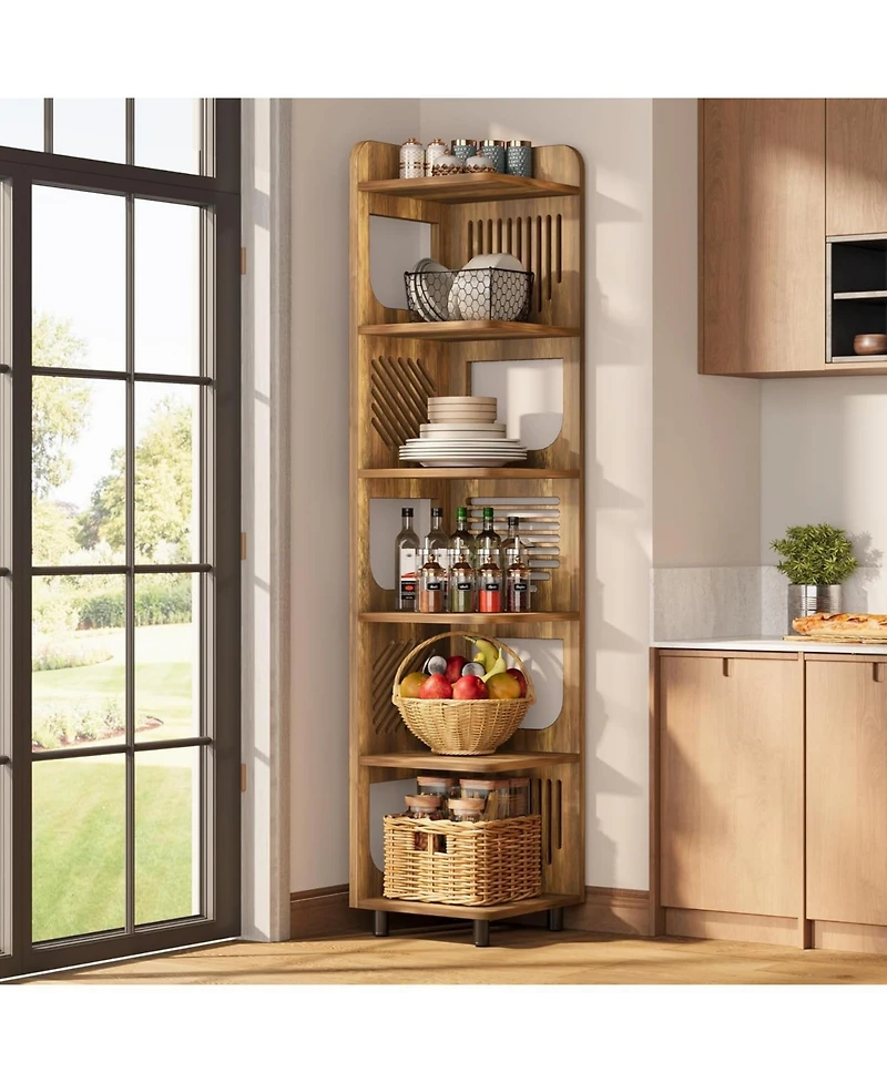 Tribesigns 6-Tier Corner Shelf Stand, 71-Inch Rustic Tall Bookshelf, Narrow Bookcase, Plant Stand Display Organizer