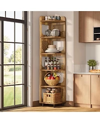 Tribesigns 6-Tier Corner Shelf Stand, 71-Inch Rustic Tall Bookshelf, Narrow Bookcase, Plant Stand Display Organizer