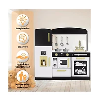 Kinder King Wooden Pretend Play Kids Kitchen, Toy Kitchen Playset w/Oven, Microwave for Boys Girls Age 3