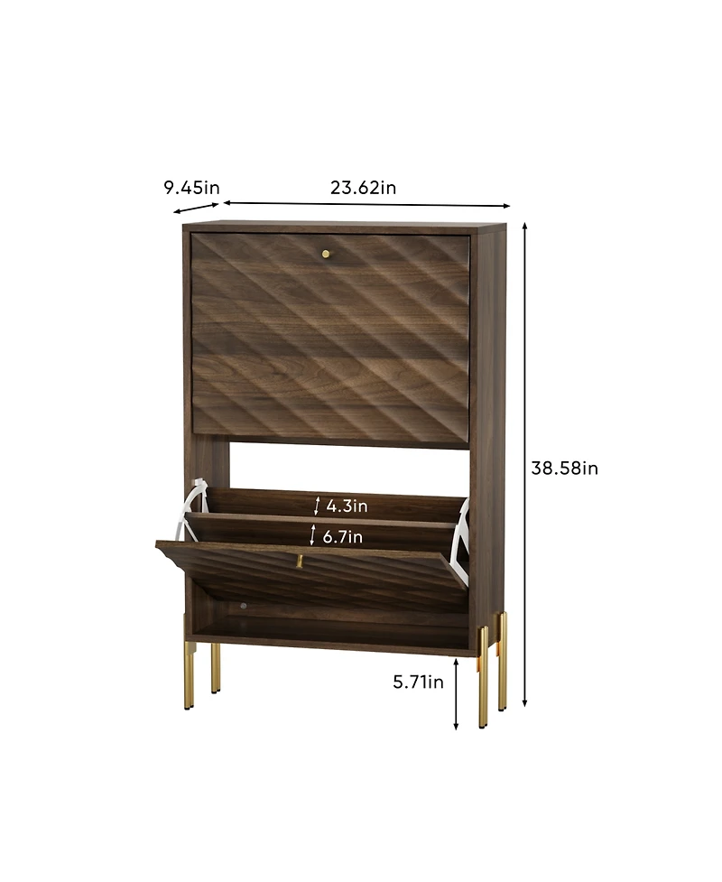 Streamdale Furniture 23.6" Walnut Shoe Cabinet, Mid-Century Modern Organizer