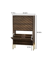 Streamdale Furniture 23.6" Walnut Shoe Cabinet, Mid-Century Modern Organizer
