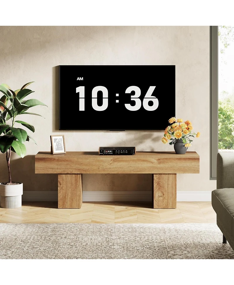Tribesigns Tv Stand for Tvs up to 55 Inch, Farmhouse Entertainment Center, Light Wood Low TV Consoles