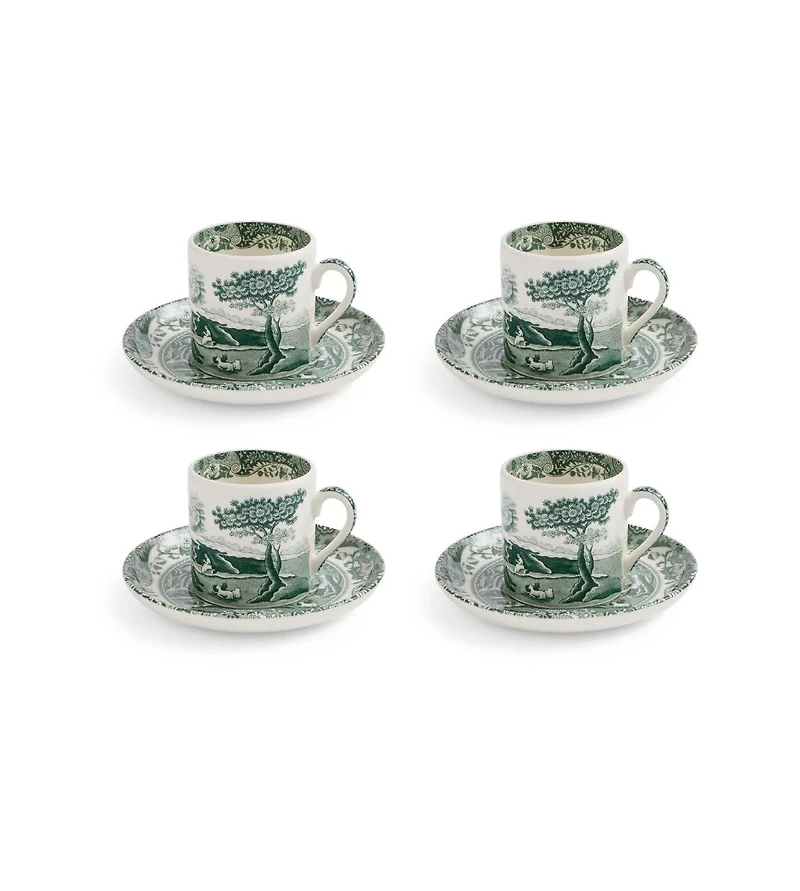 Spode Heritage Green Italian Espresso Cups and Saucers, Set of 4