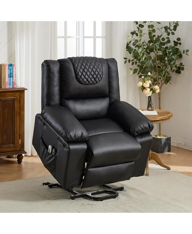 Streamdale Furniture Black Pu Remote-Controlled Heating and Massage Assistive Recliner for SeniorsI