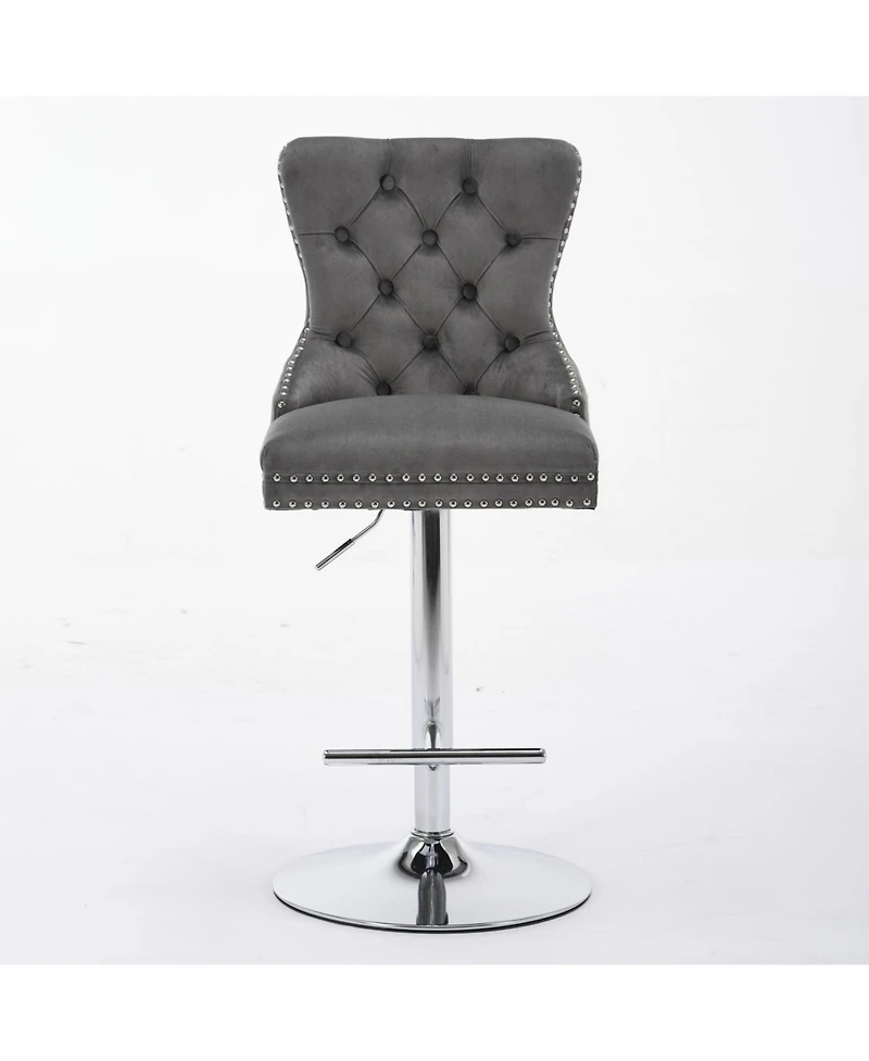 Streamdale Furniture Chrome Swivel Velvet Barstools, Adjustable Height, Tufted, Gray (Set of 2)