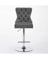 Streamdale Furniture Chrome Swivel Velvet Barstools, Adjustable Height, Tufted, Gray (Set of 2)