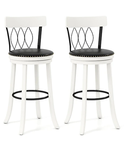 Gymax 29'' Set of Bar Stools w/ Footrest Rubber Wood Frame & Tufted Rivets