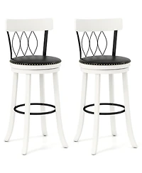 Gymax 29'' Set of Bar Stools w/ Footrest Rubber Wood Frame & Tufted Rivets