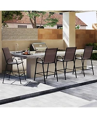 Gymax 4PCS Outdoor Bar Stools 29'' Fabric Height w/ Armrests & Footrest