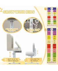 Qaba Kids Study Desk and Chair Set with Tiltable Desktop and Hutch,