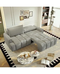 Maison Boucle Modern 4-Seat Teddy Fabric Sleeper Sofa with Storage, 90" Pull-Out Couch Bed, King Size Convertible for Living Room