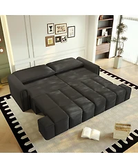 Maison Boucle Modern 4-Seat Teddy Fabric Sleeper Sofa with Storage, 90" Pull-Out Couch Bed, King Convertible for Living Room