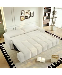 Maison Boucle Modern 4-Seat Teddy Fabric Sleeper Sofa with Storage, 90" Pull-Out Couch Bed, King Convertible for Living Room