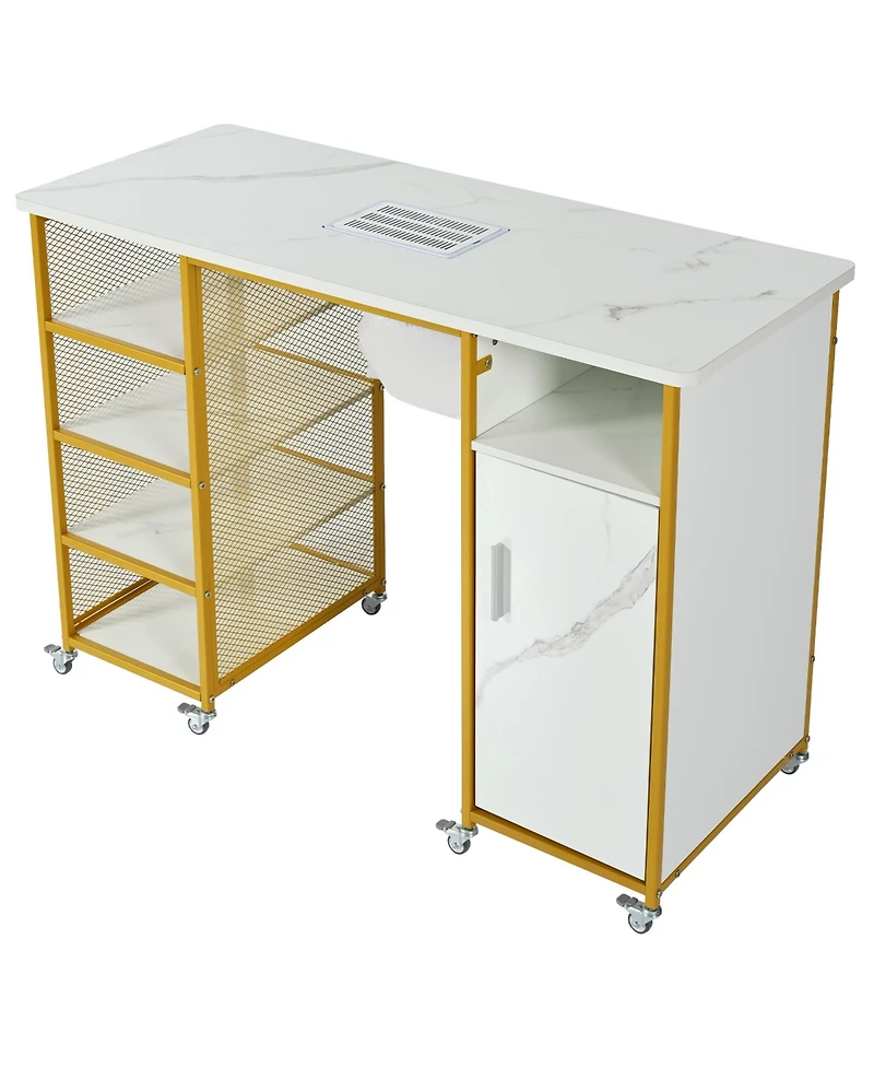 Streamdale Furniture Marbling Texture Nail Table with Downdraft Vent