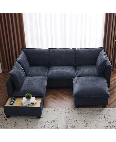 Streamdale 90" U-Shaped Sectional Sofa w/ Ottoman & Charging Table