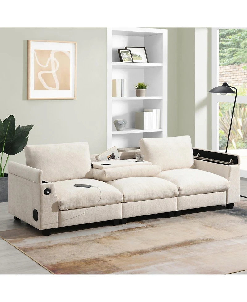 Streamdale Chenille Sectional Sofa with Drop Down Table & Bluetooth (96" L x 35" W)