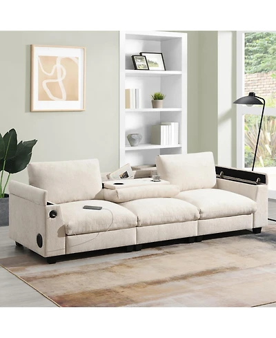 Streamdale Chenille Sectional Sofa with Drop Down Table & Bluetooth (96" L x 35" W)